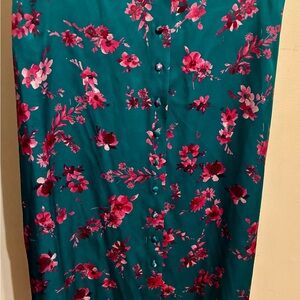 Cami NYC Floral Pencil Skirt in Teal and Pink. 100% silk; silk-covered buttons